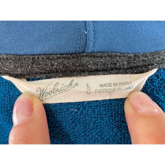 Woolrich Blue Long Sleeve Mock Neck Bur Basin Merino Wool Cardigan Sweater  L - Picture 7 of 9